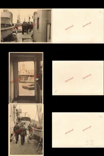 3x Fotos deutsche Soldaten auf deutschen Minensucher Hafen Cherbourg Frankreich