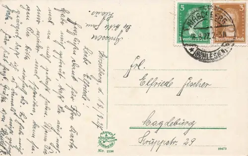 AK Hirschberg Fischerberg Oberrealschule Schlesien 1927 gelaufen Postkarte