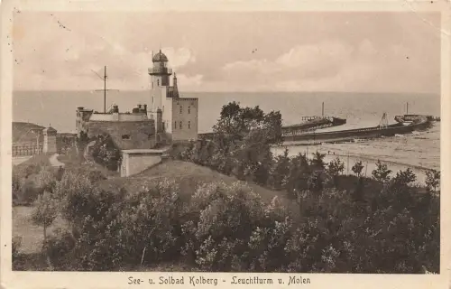 AK Kolberg See Solbad Leuchtturm Molen Pommern 1927 gelaufen Postkarte