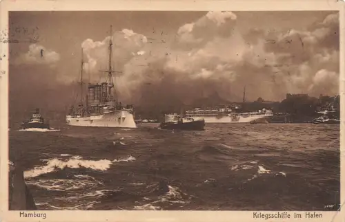 AK Hamburg Kriegsschiffe im Hafen Hamburg 1913 gelaufen Postkarte