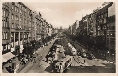 AK Prag Praha Wenzelplatz Straßenbahn Böhmen 1942 gelaufen Postkarte