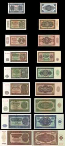 DDR Banknoten Satz 50 Pf. - 1000 Mark 1948 Kassenfrisch / UNC