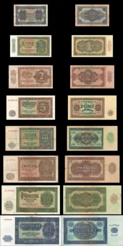 Orig. DDR Banknoten Satz 50 Pfennig bis 100 Mark 1948