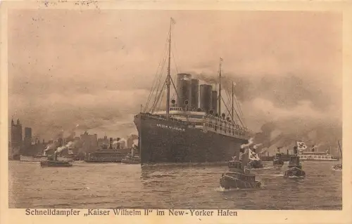 AK New York Schelldampfer Kaiser Wilhelm II New Yorker Hafen USA 1914 Postkarte