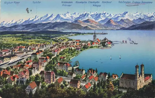 AK Lindau am Bodensee Panorama Alpenblick Insel Bayern 1917 gelaufen Postkarte