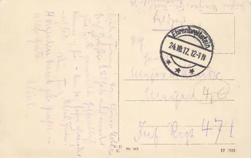 AK Vallendar Panorama Niederwerth Urbar Rheinland-Pfalz 1917 Feldpostkarte