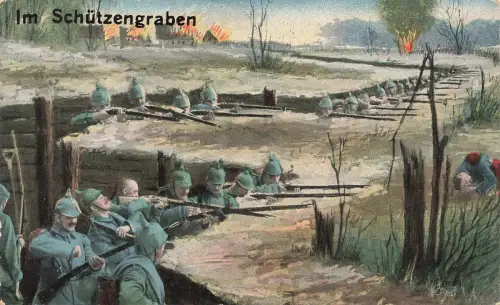AK 1.WK Im Schützengraben Soldaten im Felde 1915 gelaufen Patriotika Postkarte