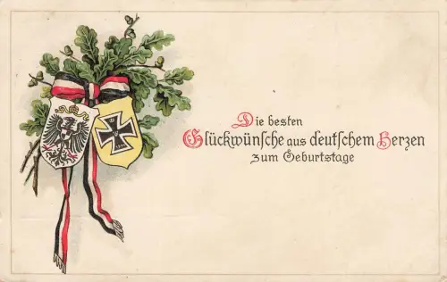 AK 1.WK Spruchkarte Glückwünsche zum Geburtstage EK2 Reichsfahne 1916 Patriotika