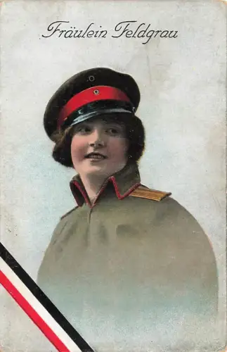 AK 1.WK Fräulein Feldgrau Portrait Reichsfahne 1916 gelaufen Patriotika