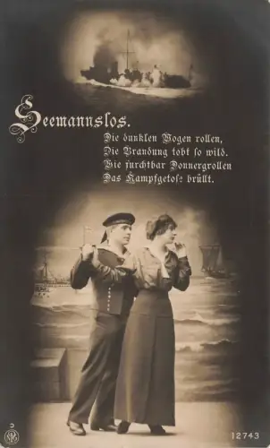 AK 1.WK Seemannslos Matrose Frau Marine 1917 gelaufen Patriotika Postkarte