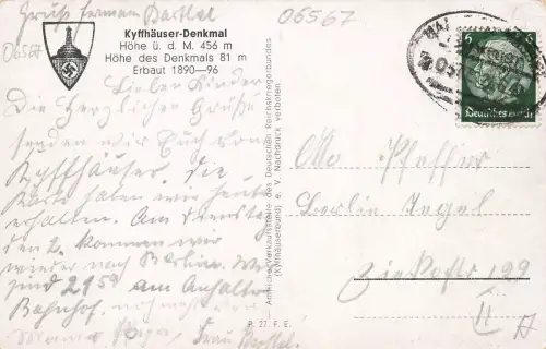 AK Kyffhäuserland Kyffhäuser Denkmal Thüringen 1932 gelaufen Postkarte