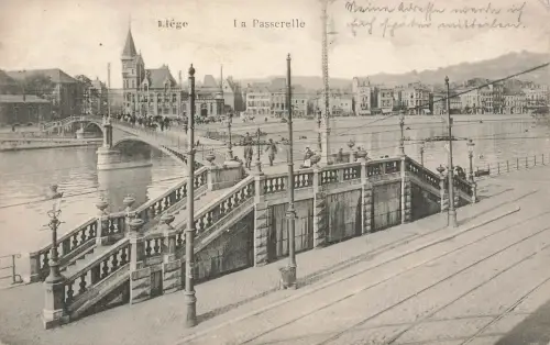 AK Lüttich Liège La Passerelle Brücke Treppen Belgien ungelaufen Feldpostkarte