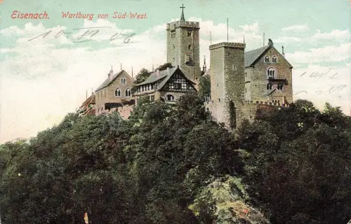 AK Eisenach Wartburg von Süd-West Thüringen 1906 gelaufen Postkarte