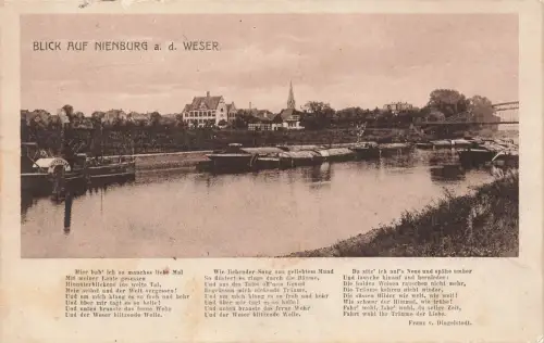 AK Nienburg a. d. Weser Stadtblick Ufer Niedersachsen 1916 Feldpostkarte