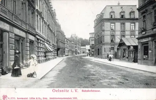 AK Oelsnitz Bahnhofsstraße Vogtland Sachsen 1902 gelaufen Postkarte