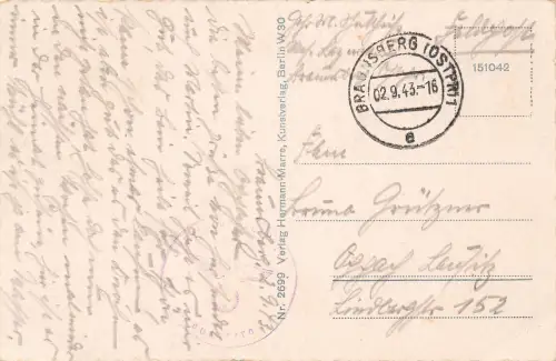 AK Braunsberg Katholische Pfarrkirche Ostpreussen 1943 gelaufen Feldpostkarte