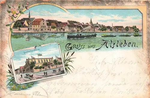 AK Alsleben Gasthof zur Sonne Stadtpanorama Sachsen-Anhalt 1904 Postkarte