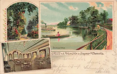 AK Siegmar b. Chemnitz Pelzmühle Teichparthie Waldweg Sachsen 1903 Postkarte