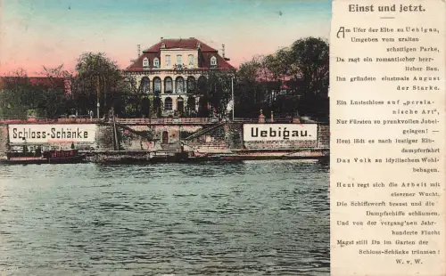 AK Uebigau Schloss Schänke Elbufer Sachsen 1915 gelaufen Feldpostkarte