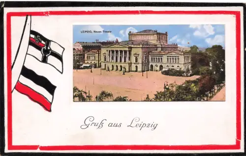 AK Leipzig Neues Theater Sachsen 1915 gelaufen Vignettenkarte Feldpostkarte