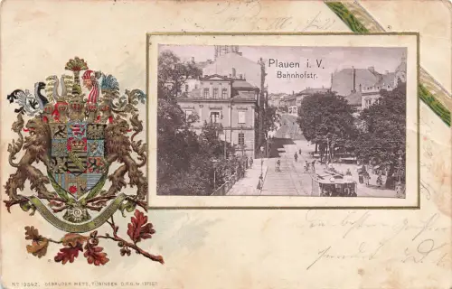 AK Plauen Bahnhofsstraße Vogtland Sachsen gelaufen geprägt Postkarte