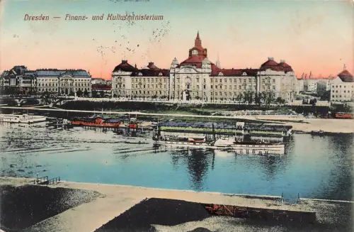 AK Dresden Finanz Kultur Ministerium Schiffe Sachsen 1914 gelaufen Feldpostkarte
