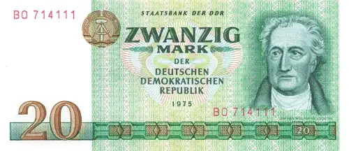 DDR Banknote 20 Mark 1975 Wolfgang von Goethe Ro: 362a KASSENFRISCH/UNC