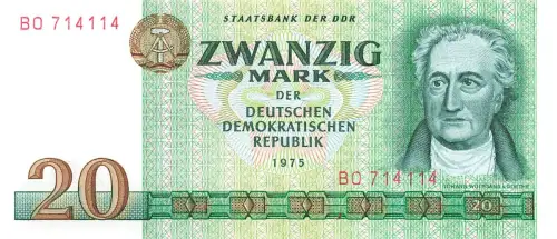 DDR Banknote 20 Mark 1975 Wolfgang von Goethe Ro: 362a KASSENFRISCH/UNC