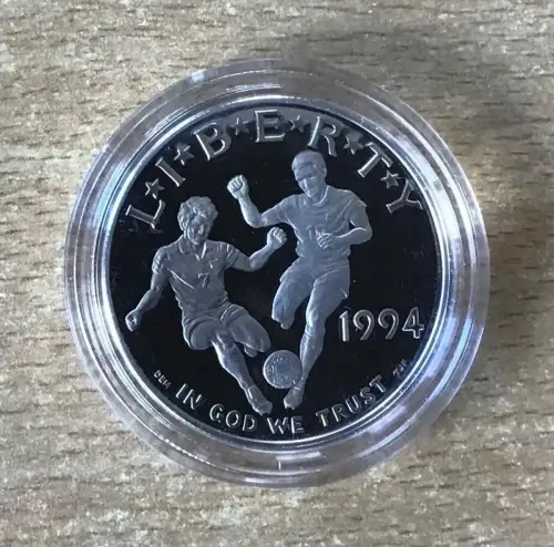 USA 1 Dollar 1994 Zweikampf Fußball PP Silbermünze Mit Zertifikat