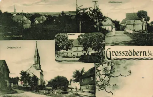 AK Grosszöbern Gasthof Ortsansicht Vogtland Sachsen 1915 gelaufen Postkarte