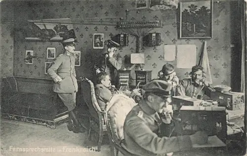 AK Frankreich Fernsprechstelle Soldaten in Uniformen 1916 gelaufen Feldpostkarte