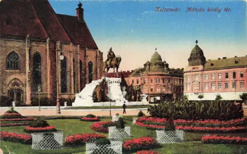 AK Klausenburg Kolozsvár Matthiasplatz Reiterdenkmal Rumänien 1917 Postkarte
