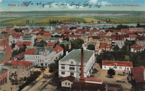 AK Riesa a. Elbe Stadtblick Sachsen 1915 gelaufen Feldpostkarte