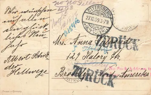 AK Neujahr Viel Glück zum neuen Jahre Rehe Winter 1909 geprägt Postkarte