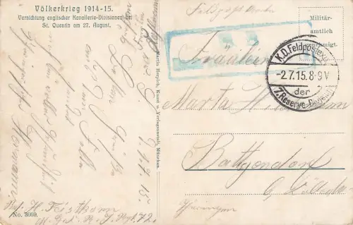 AK 1.WK Kampf gegen Engl. Kavallerie Soldaten Maschinengewehr 1915 Patriotika