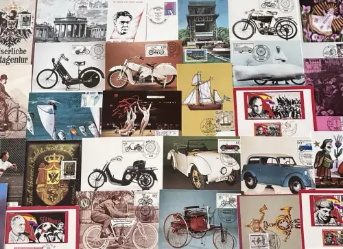 27 Maximumkarten Postkarten mit Briefmarken DDR/BRD Sport Motorrad Auto Kitsch