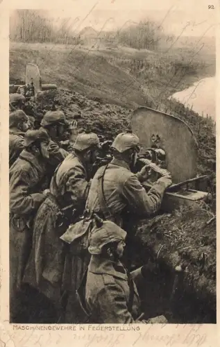 AK 1.WK Maschinengewehre in Feuerstellung Soldaten 1916 Patriotika Postkarte