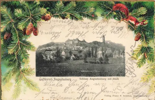 AK Augustusburg Weihnachtskarte Schloss Stadt Sachsen geprägt 1904 Postkarte