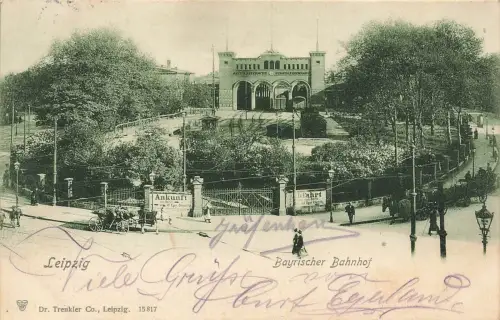 AK Leipzig Bayrischer Bahnhof Pferde Kutschen Sachsen 1902 Postkarte