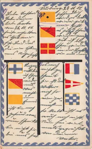 AK 1.WK Flaggensignal Kaiser-Volk-Dank 1917 gelaufen Patriotika Postkarte