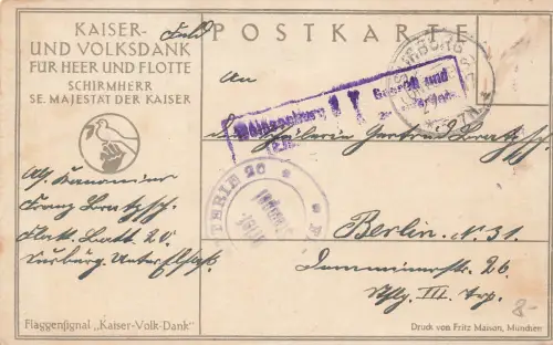 AK 1.WK Flaggensignal Kaiser-Volk-Dank 1917 gelaufen Patriotika Postkarte