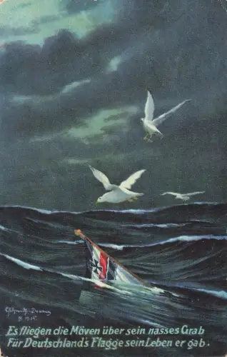 AK 1.WK Spruchkarte Möven Meer Reichsfahne Marine 1916 Patriotika Postkarte