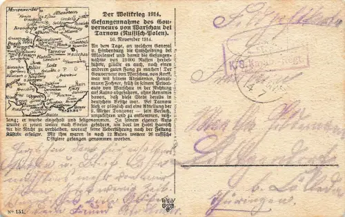 AK 1.WK Gefangennahme des Gouverneurs von Warschau gelaufen Patriotika Postkarte