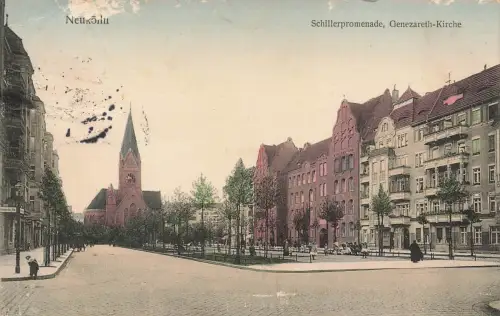 AK Neukölln Schillerpromenade Genezareth Kirche Berlin gelaufen Postkarte