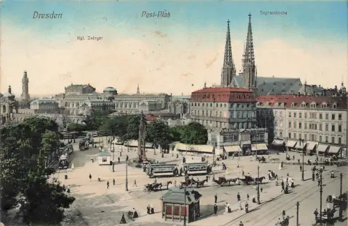 AK Dresden Sophienkirche Post Platz Sachsen 1915 gelaufen Feldpostkarte