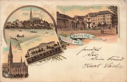AK Chemnitz Schloss Gymnasium Neumarkt Sachsen 1899 Postkarte Litho