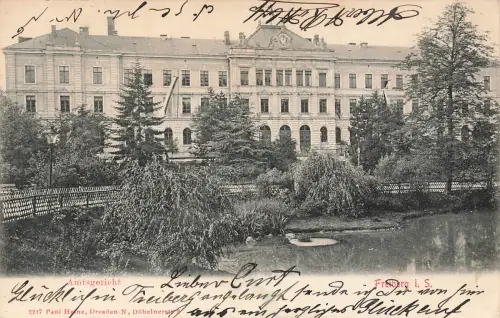 AK Freiberg Amtsgericht Teich Sachsen 1902 gelaufen Postkarte