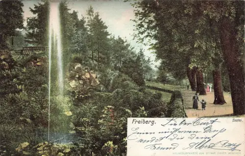 AK Freiberg Bastei Springbrunnen Brücke Sachsen 1903 gelaufen Postkarte