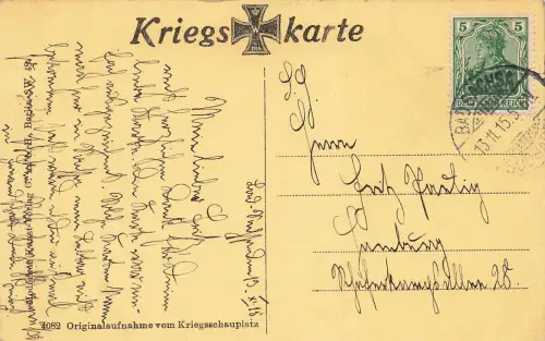 AK 1.WK Maschinengewehrabteilung auf Posten 1915 gelaufen Patriotika Postkarte