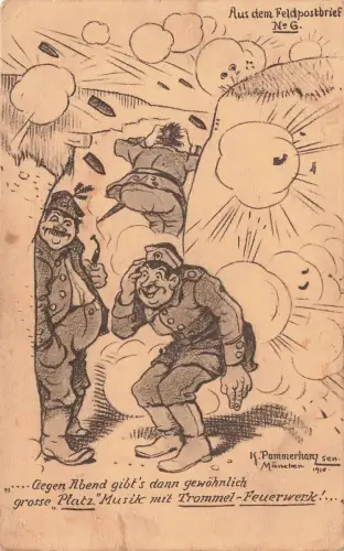 AK 1.WK Feldpostbrief No. 6 Platz Musik K. Pommerhanz Patriotika Postkarte